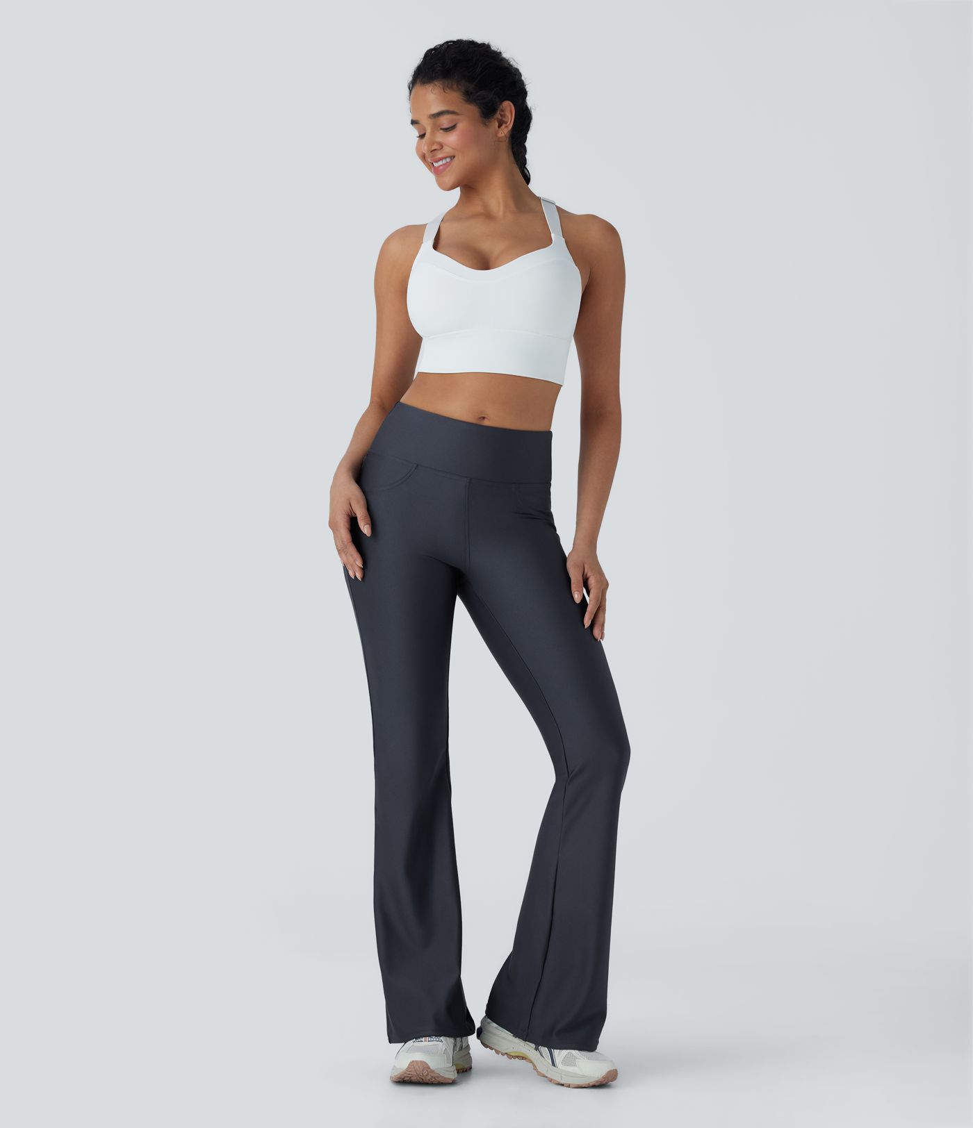 Mid Rise Sheen Flare Yoga Leggings with Pockets