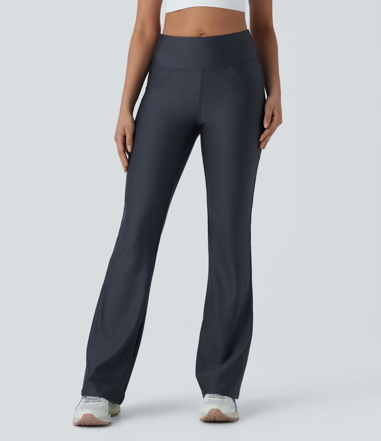 Mid Rise Sheen Flare Yoga Leggings with Pockets