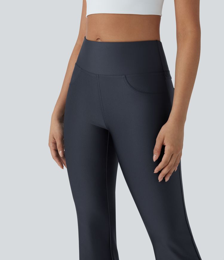 Mid Rise Sheen Flare Yoga Leggings with Pockets