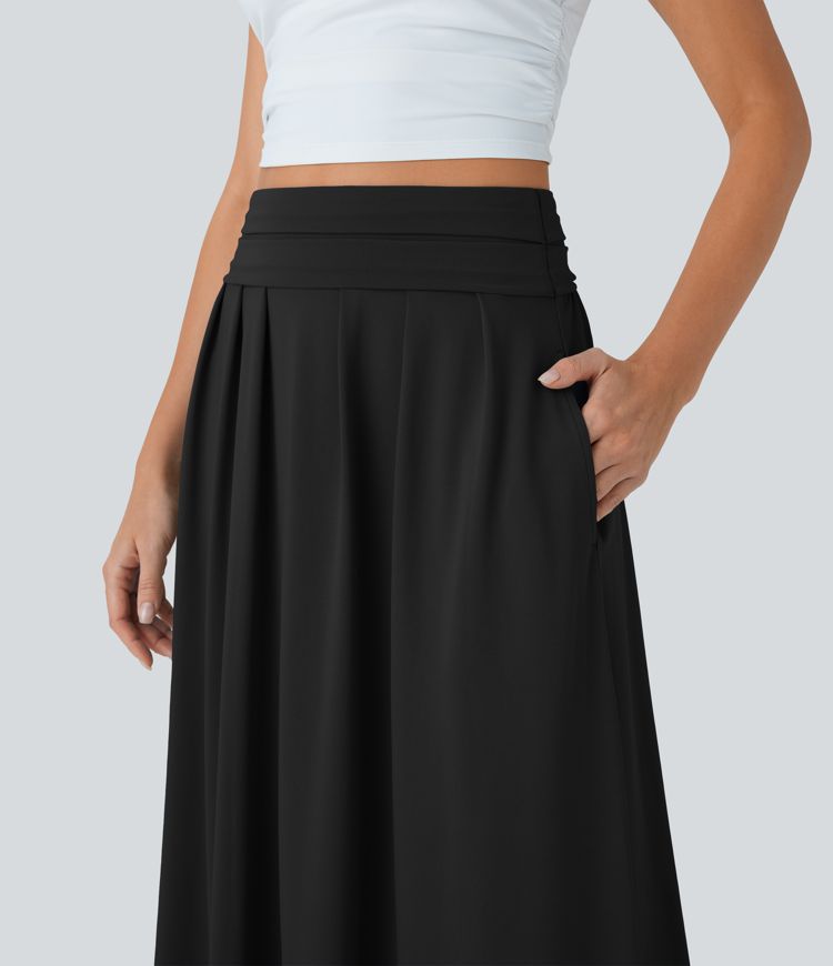 Falda larga casual Socinched de cintura alta con control de abdomen y bolsillos