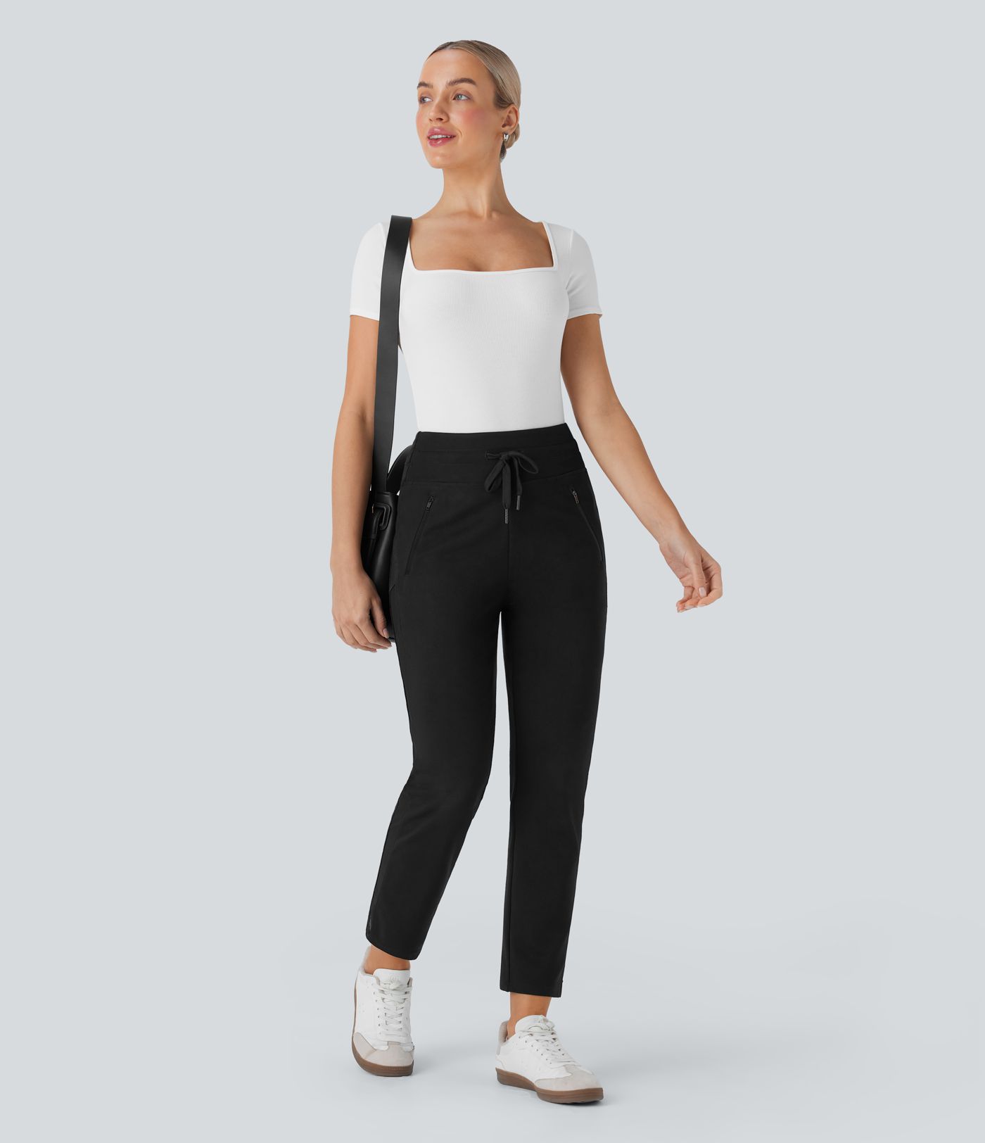 Halara Flex™ - Schmal zulaufende Arbeits-Hose mit mittelhohem Bund, Seitentaschen, Kordelzug und Mesh-Kontrasten