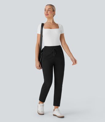 Halara Flex™ - Schmal zulaufende Arbeits-Hose mit mittelhohem Bund, Seitentaschen, Kordelzug und Mesh-Kontrasten