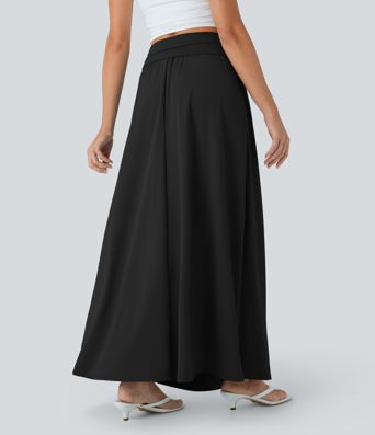 Falda larga casual Socinched de cintura alta con control de abdomen y bolsillos