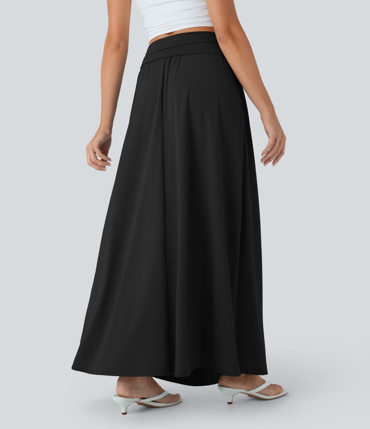 Falda larga casual Socinched de cintura alta con control de abdomen y bolsillos