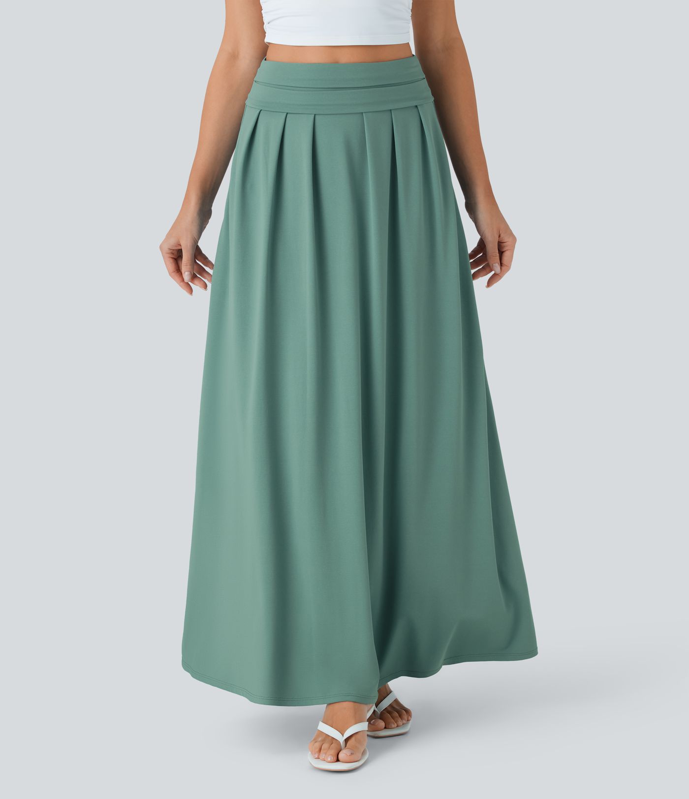 Falda larga casual acampanada con moldeador de abdomen y cintura alta reductora con bolsillos laterales