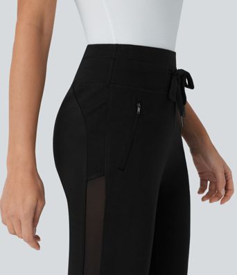 Halara Flex™ - Schmal zulaufende Arbeits-Hose mit mittelhohem Bund, Seitentaschen, Kordelzug und Mesh-Kontrasten