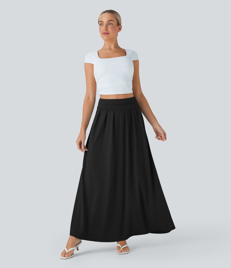 Falda larga casual Socinched de cintura alta con control de abdomen y bolsillos