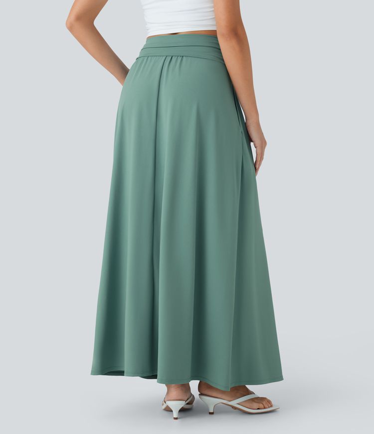 Socinched High Waisted Tummy Control Flare Maxi Casual Skirt with Pockets