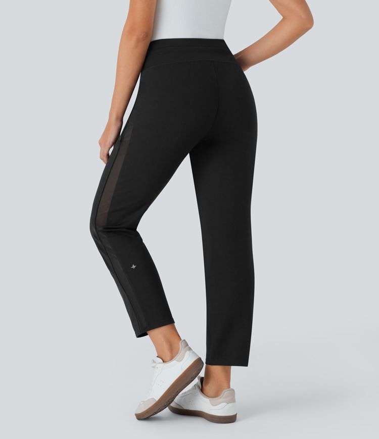 Halara Flex™ Mid Rise Drawstring Contrast Mesh Tapered Work Pants with Side Zip Pockets