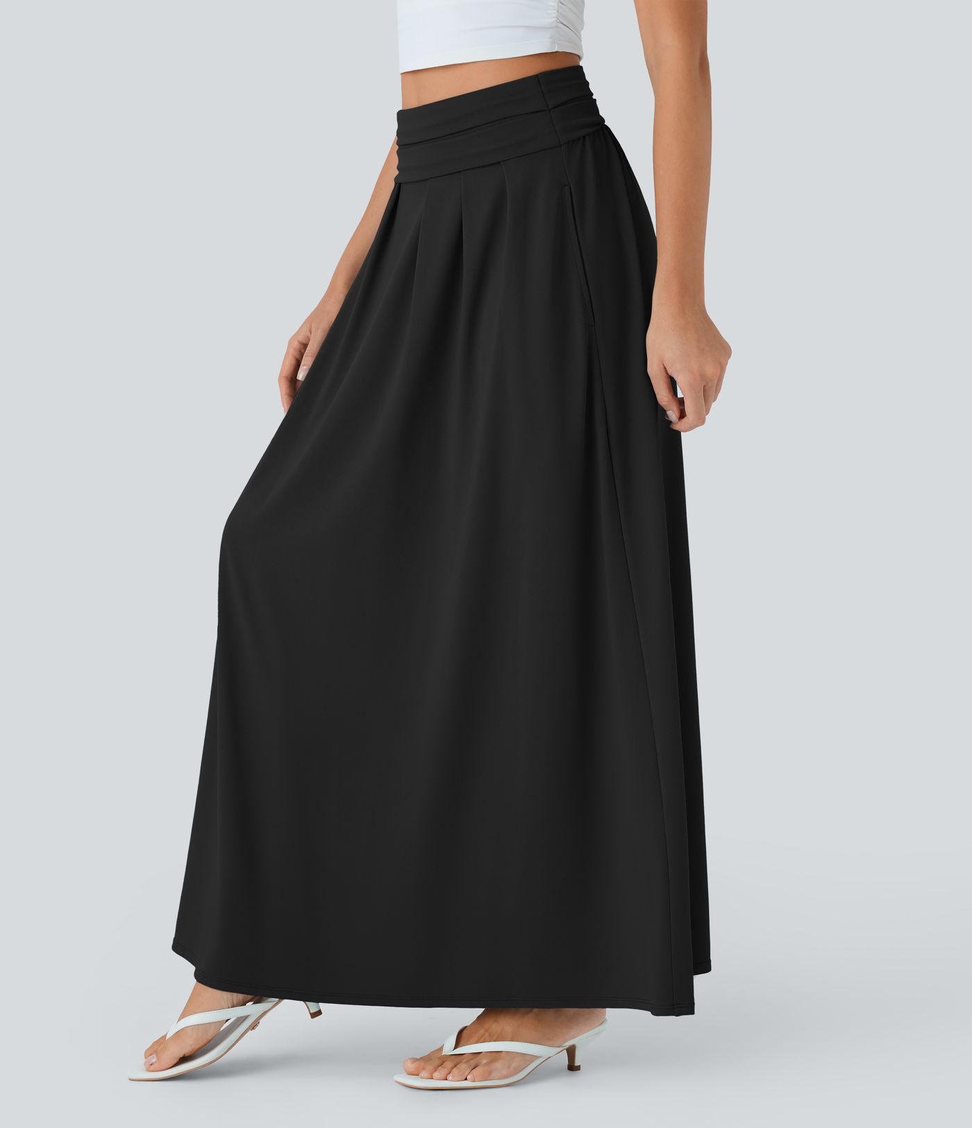 Falda larga casual Socinched de cintura alta con control de abdomen y bolsillos