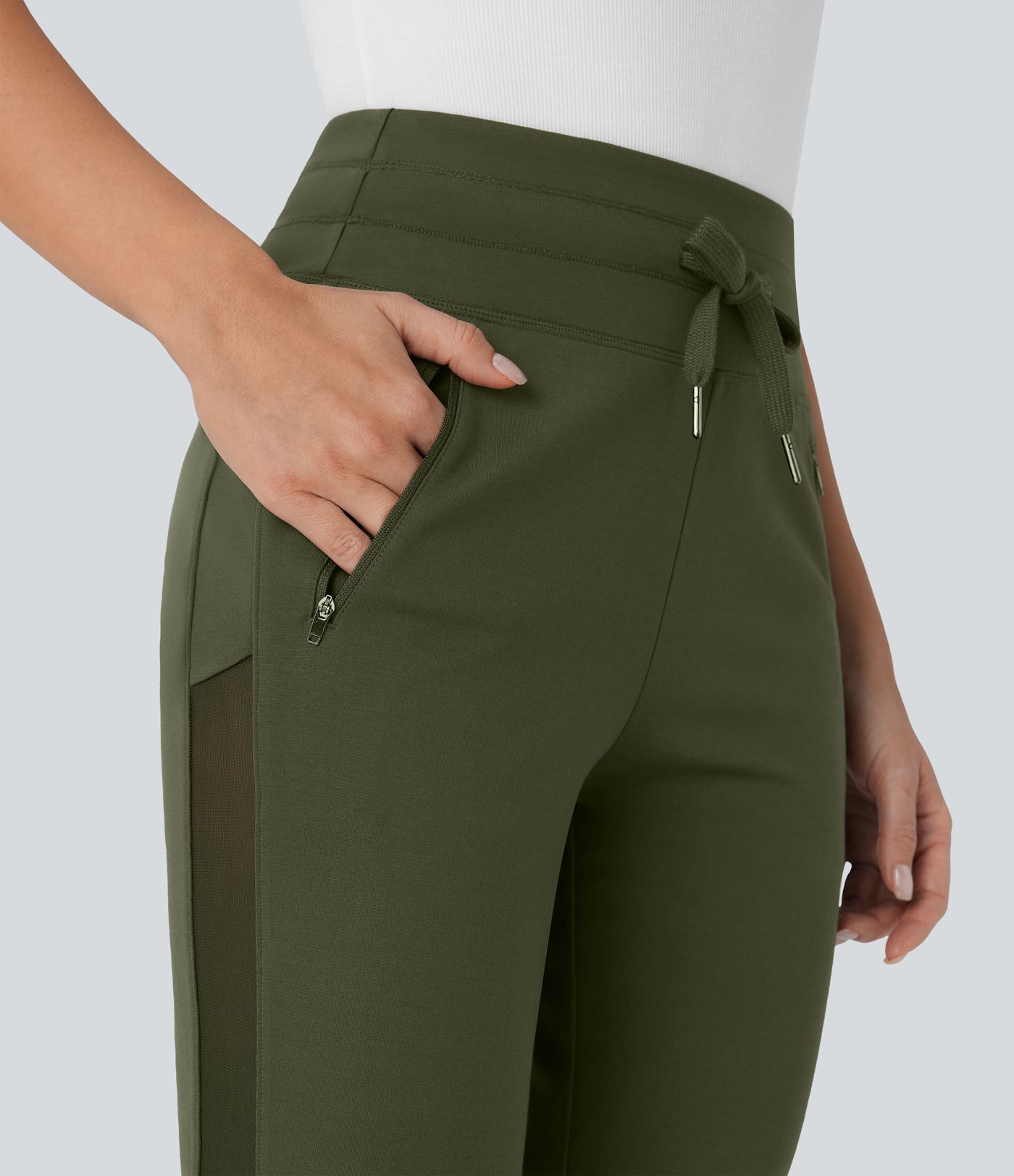 Halara Flex™ Mid Rise Kordelzug Kontrast Mesh Verjüngte Arbeitshose mit Seitlichen Reißverschlusstaschen