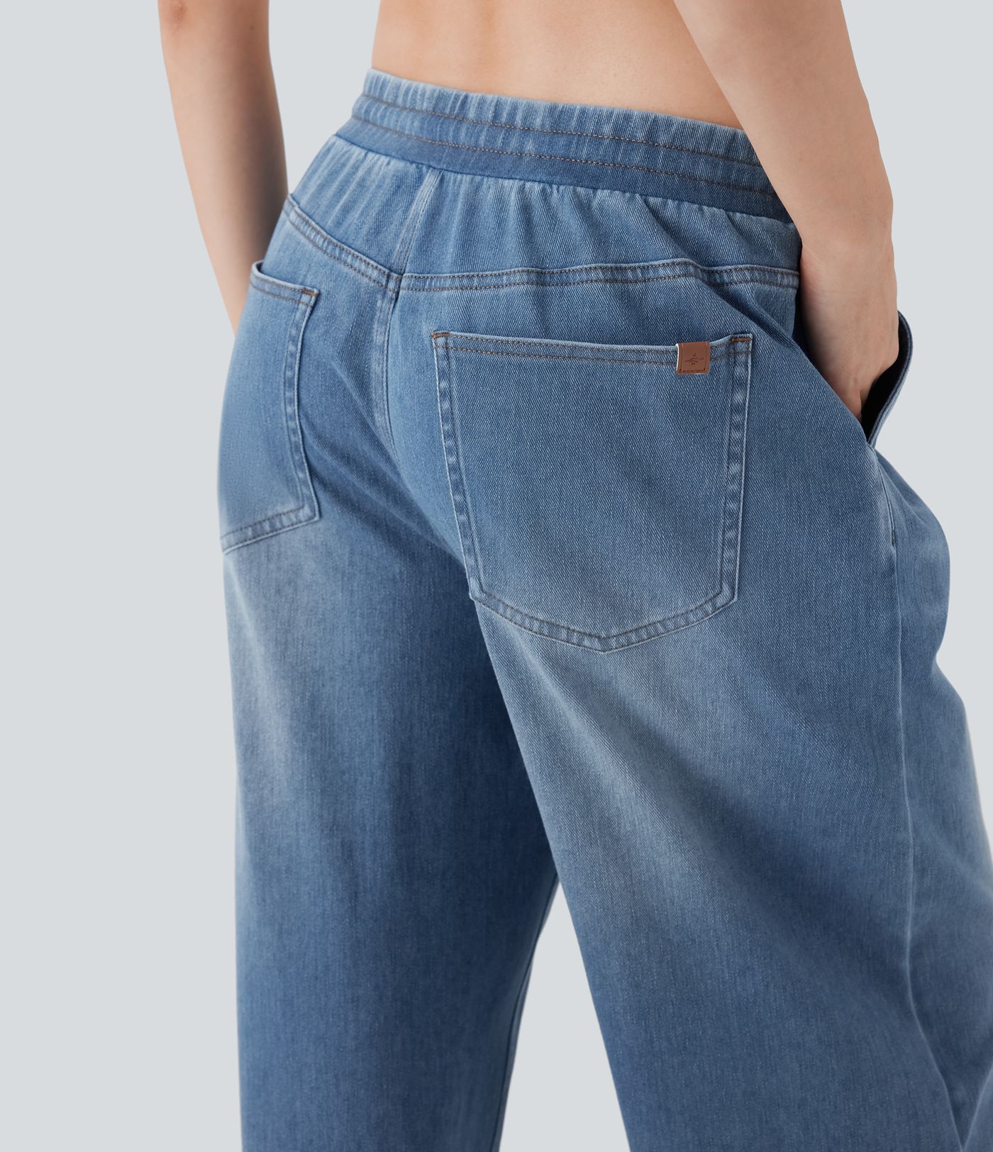 Halara Flex™ Low Rise Drawstring Stretchy Knit Casual Baggy Jogger Jeans with Multiple Pockets