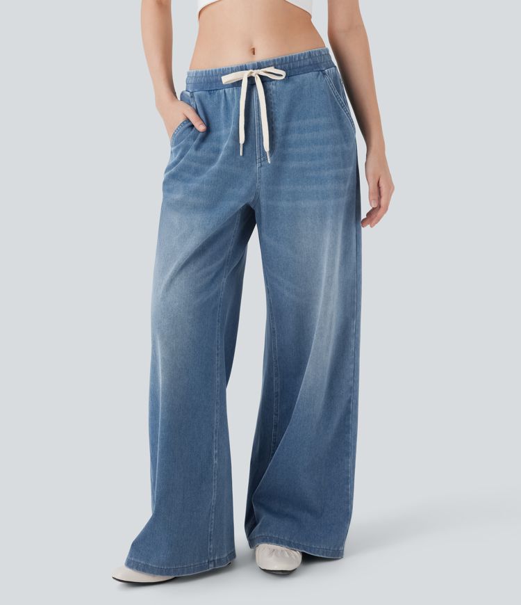 Jean ample décontracté en denim extensible à taille basse avec cordon Halara Flex™ avec multiples poches