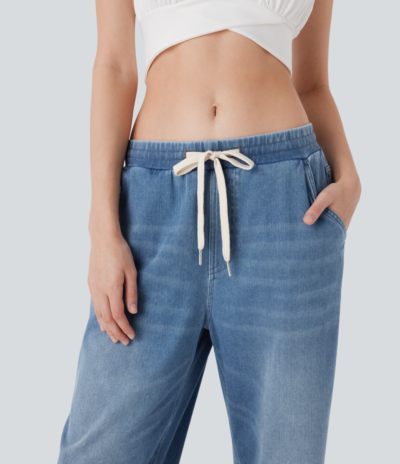 Halara Flex™ Low Rise Drawstring Stretchy Knit Casual Baggy Jogger Jeans with Multiple Pockets