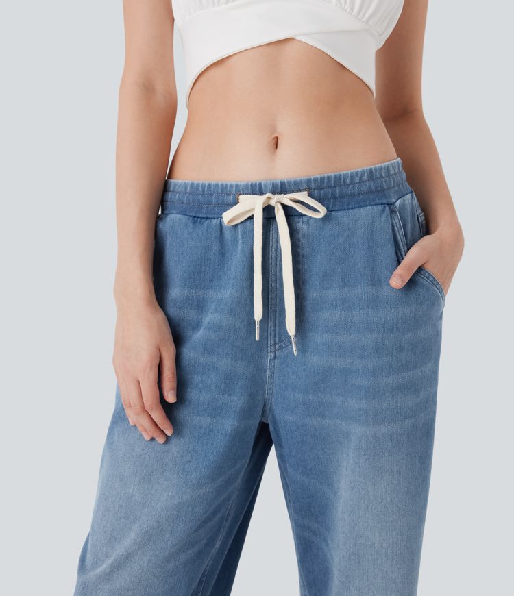 Halara Flex™ Low Rise Drawstring Stretchy Knit Casual Baggy Sweatpants Jeans with Multiple Pockets