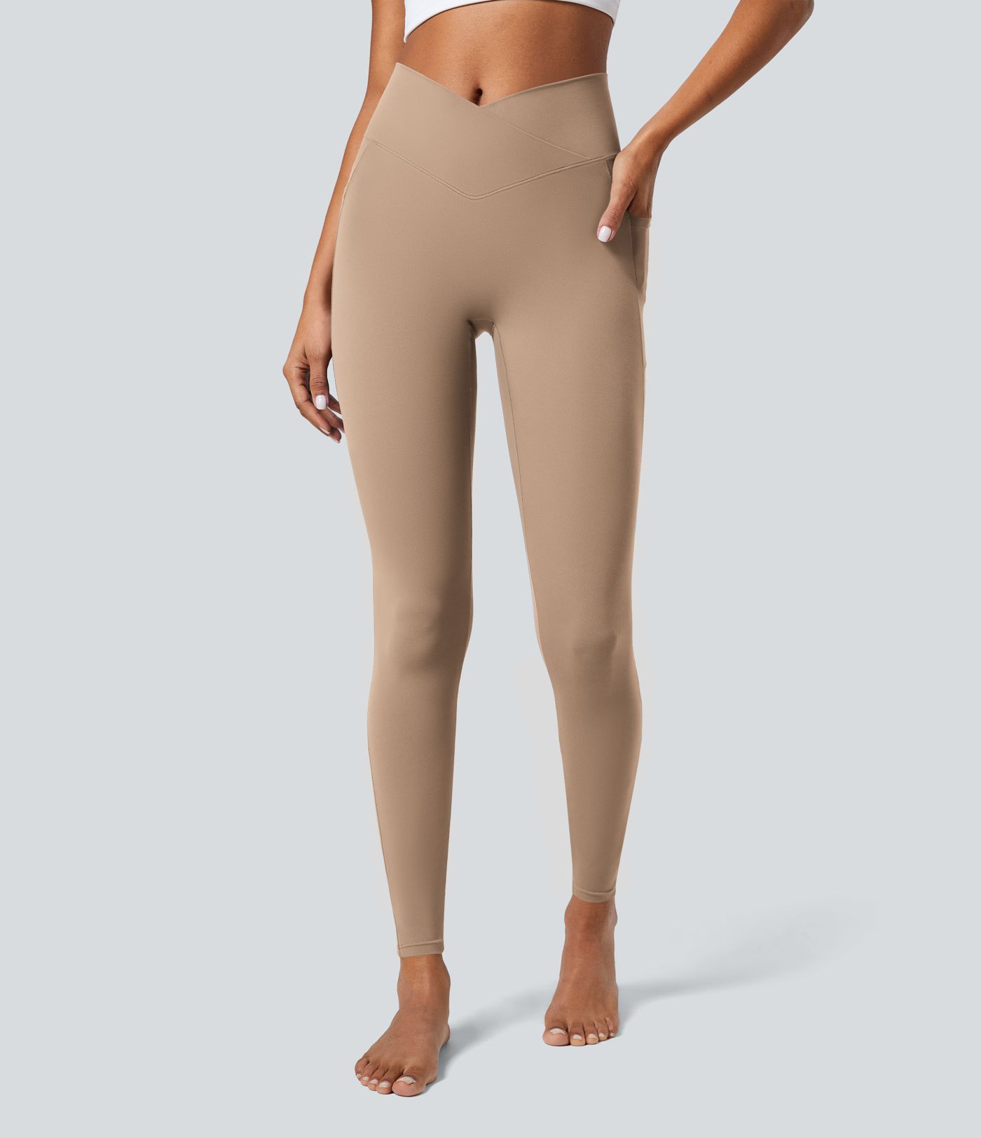 Softlyzero™ Crossover Women Plain Leggings-UPF50+ with pockets