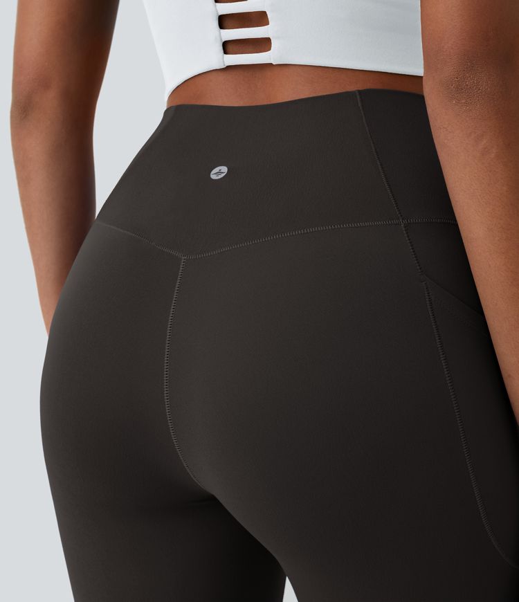 SoftlyZero™ Crossover Tights Women Gym Scrunch Plain Leggings-UPF50+ with Pockets