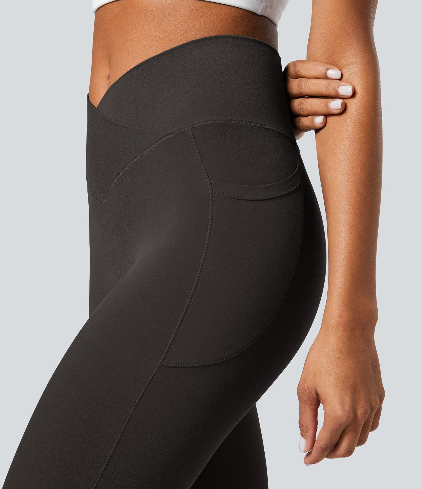 SoftlyZero™ Crossover Tights Women Gym Scrunch Plain Leggings-UPF50+ with Pockets