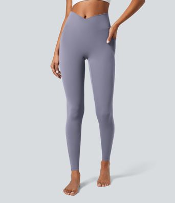 Softlyzero™ Crossover Waistband Pocket Solid Color Leggings