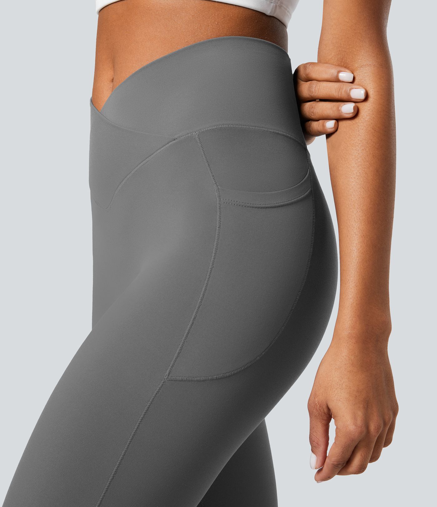 SoftlyZero™ Crossover Tights Women Gym Scrunch Plain Leggings-UPF50+ with Pockets