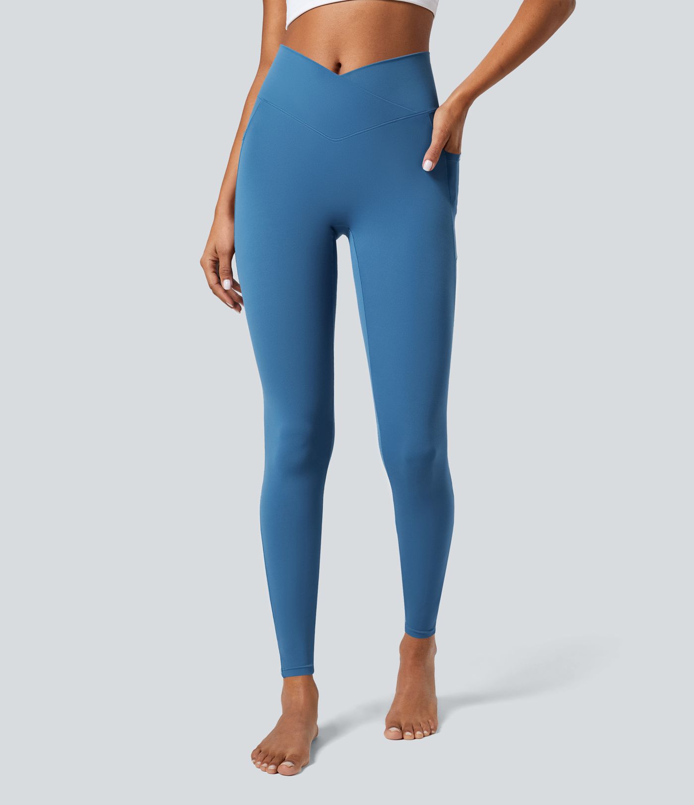 Softlyzero™ Crossover Women Plain Leggings-UPF50+ with pockets