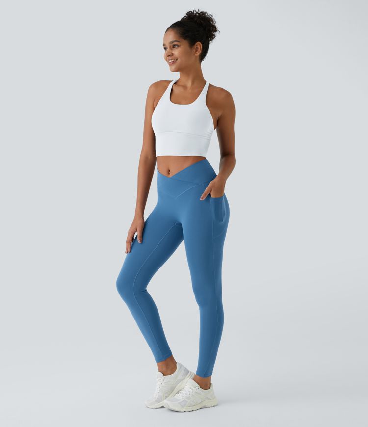 Softlyzero™ Crossover Women Plain Leggings-UPF50+ with pockets