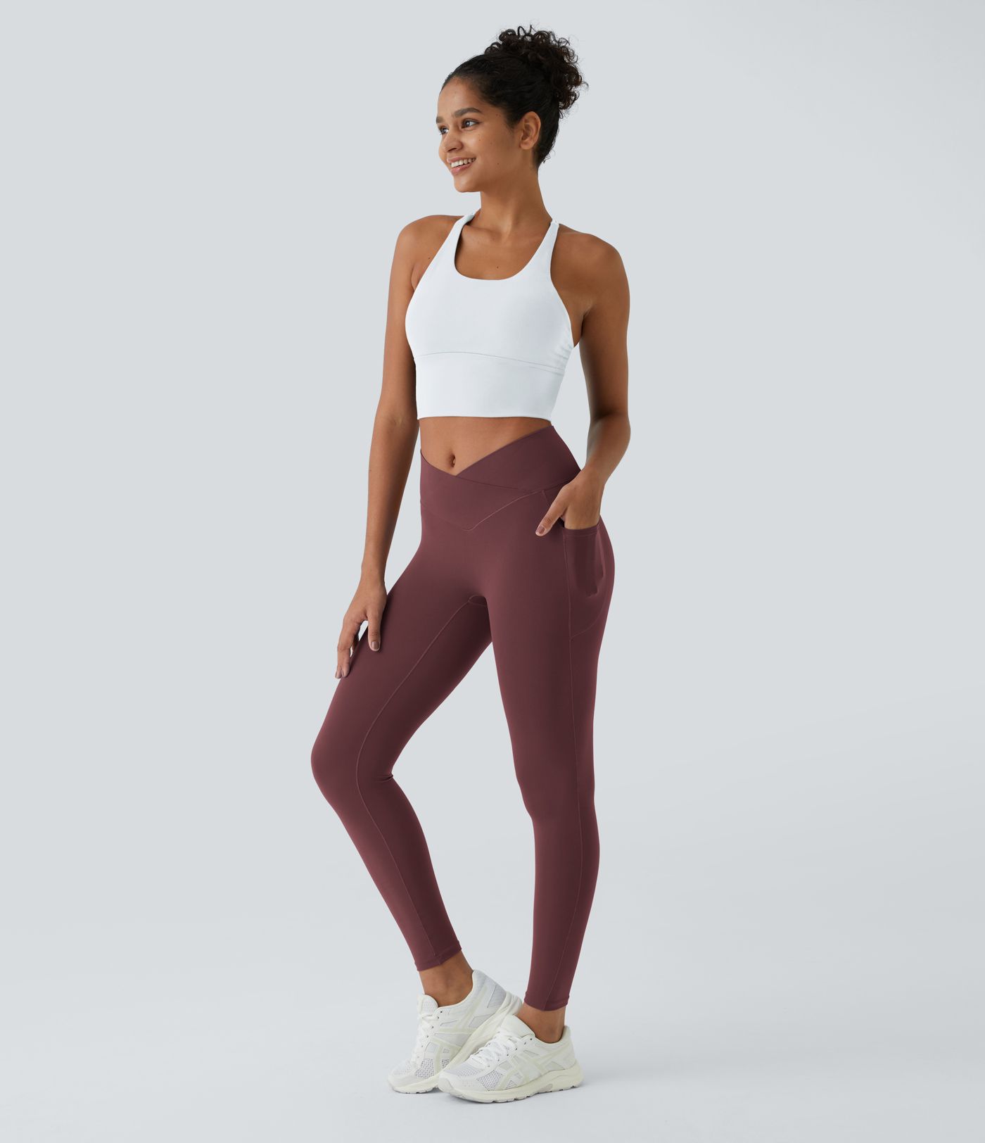 SoftlyZero™ Crossover Tights Women Gym Scrunch Plain Leggings-UPF50+ with Pockets