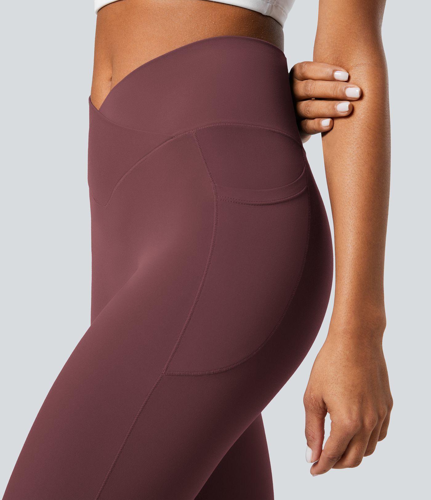 SoftlyZero™ Crossover Tights Women Gym Scrunch Plain Leggings-UPF50+ with Pockets