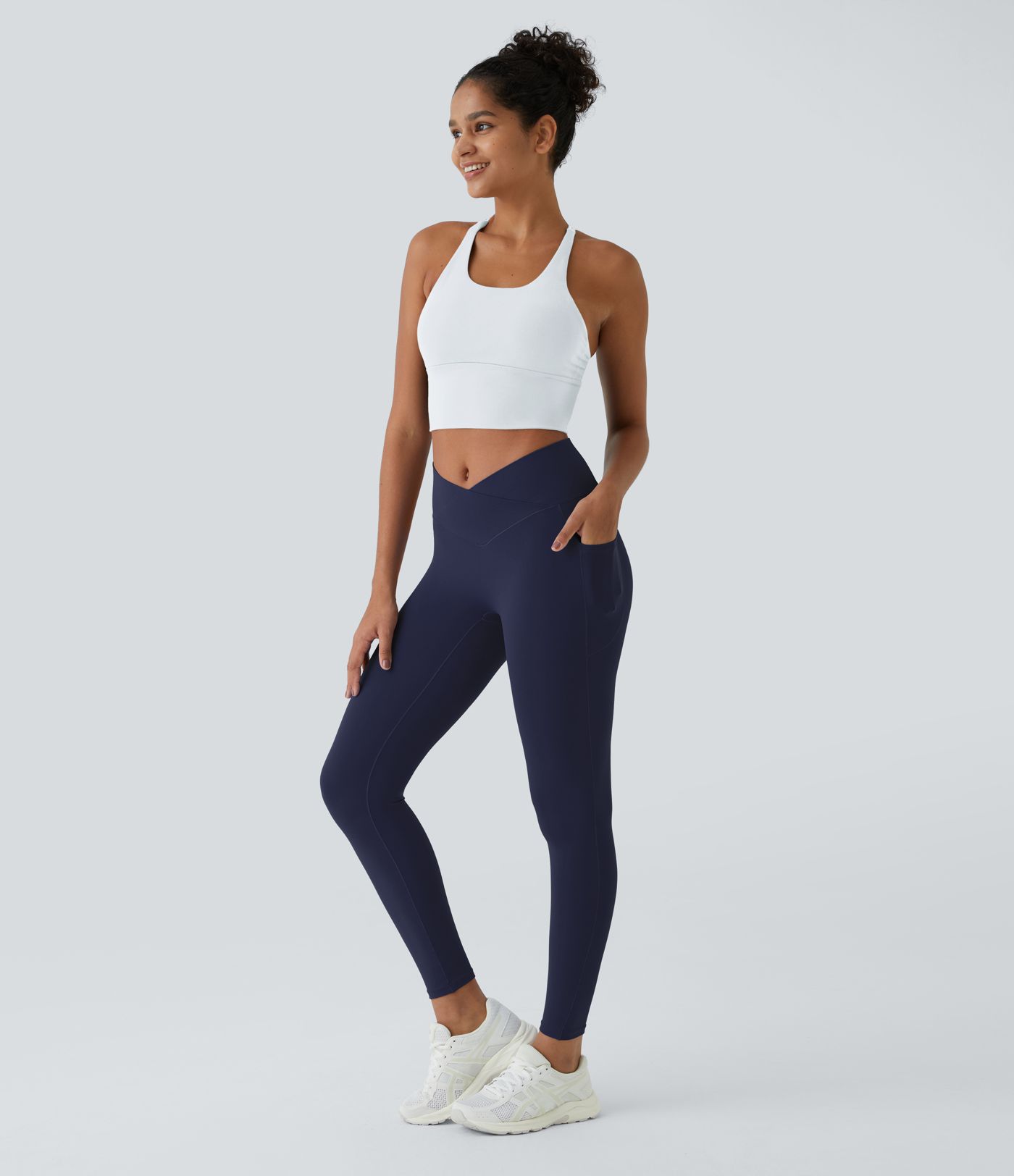 SoftlyZero™ Crossover Tights Women Gym Scrunch Plain Leggings-UPF50+ with Pockets