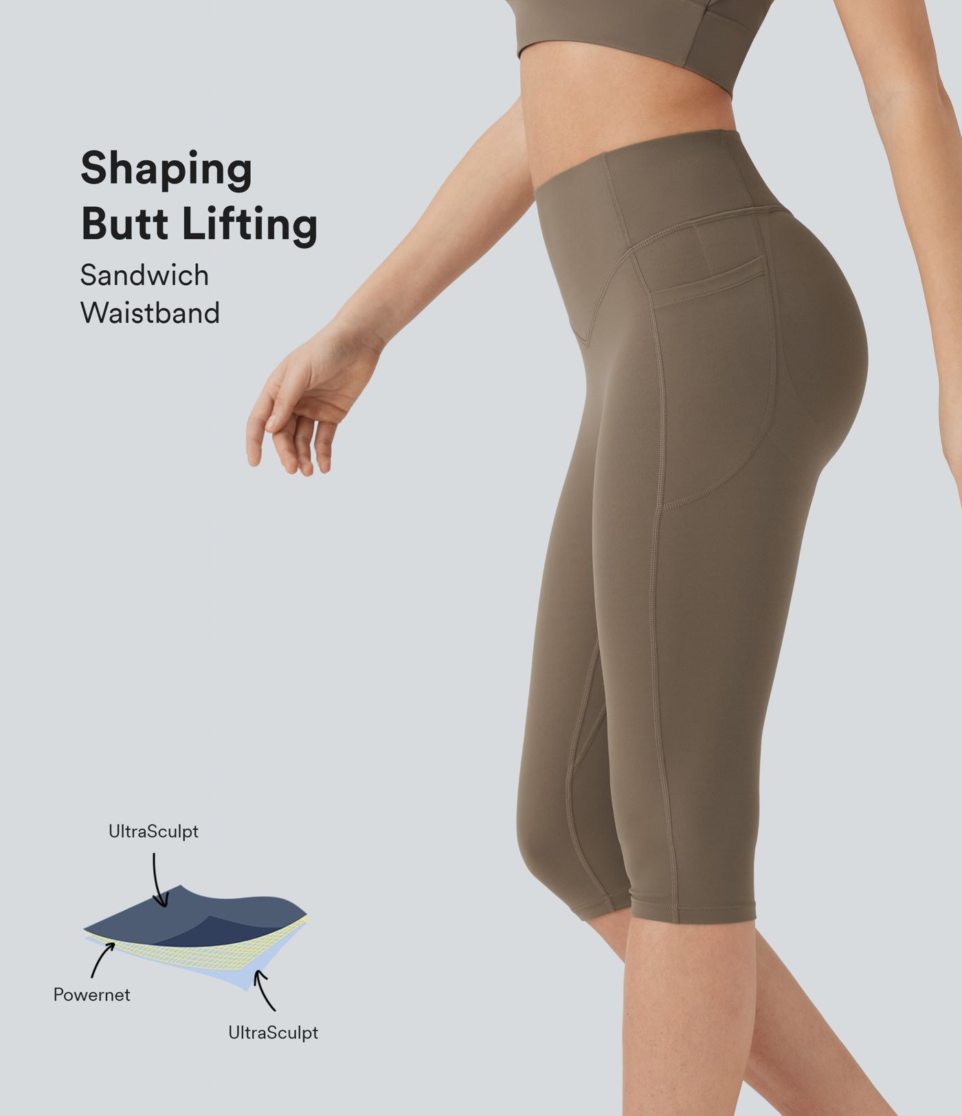 Halara UltraSculpt™ High Waisted Scrunch Butt Lifting Tummy Control Shaping Training Pedal Pusher Leggings with Pockets