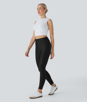 High Waisted Sheen Casual Skinny Trousers with Pockets