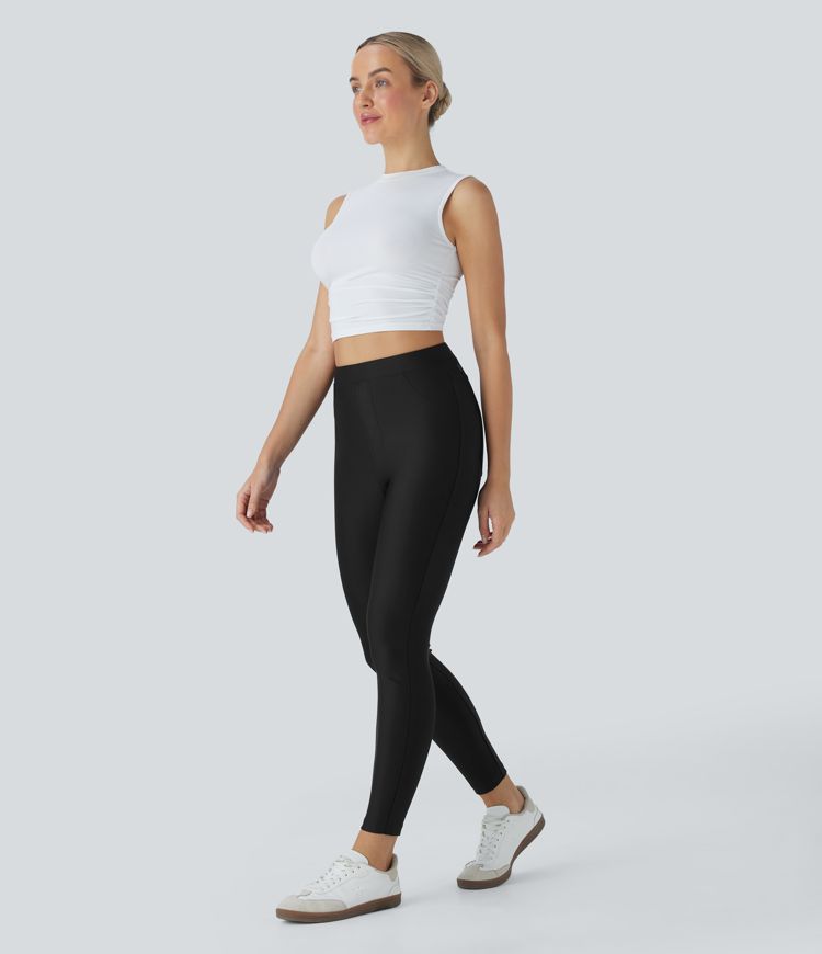 High Waisted Sheen Casual Skinny Trousers with Pockets