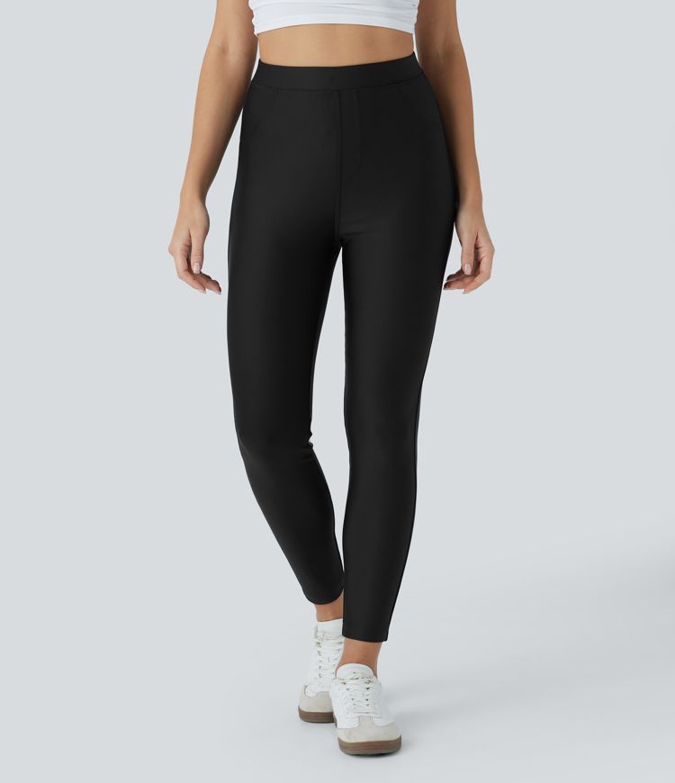High Waisted Sheen Casual Skinny Trousers with Pockets