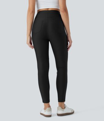 High Waisted Sheen Casual Skinny Trousers with Pockets