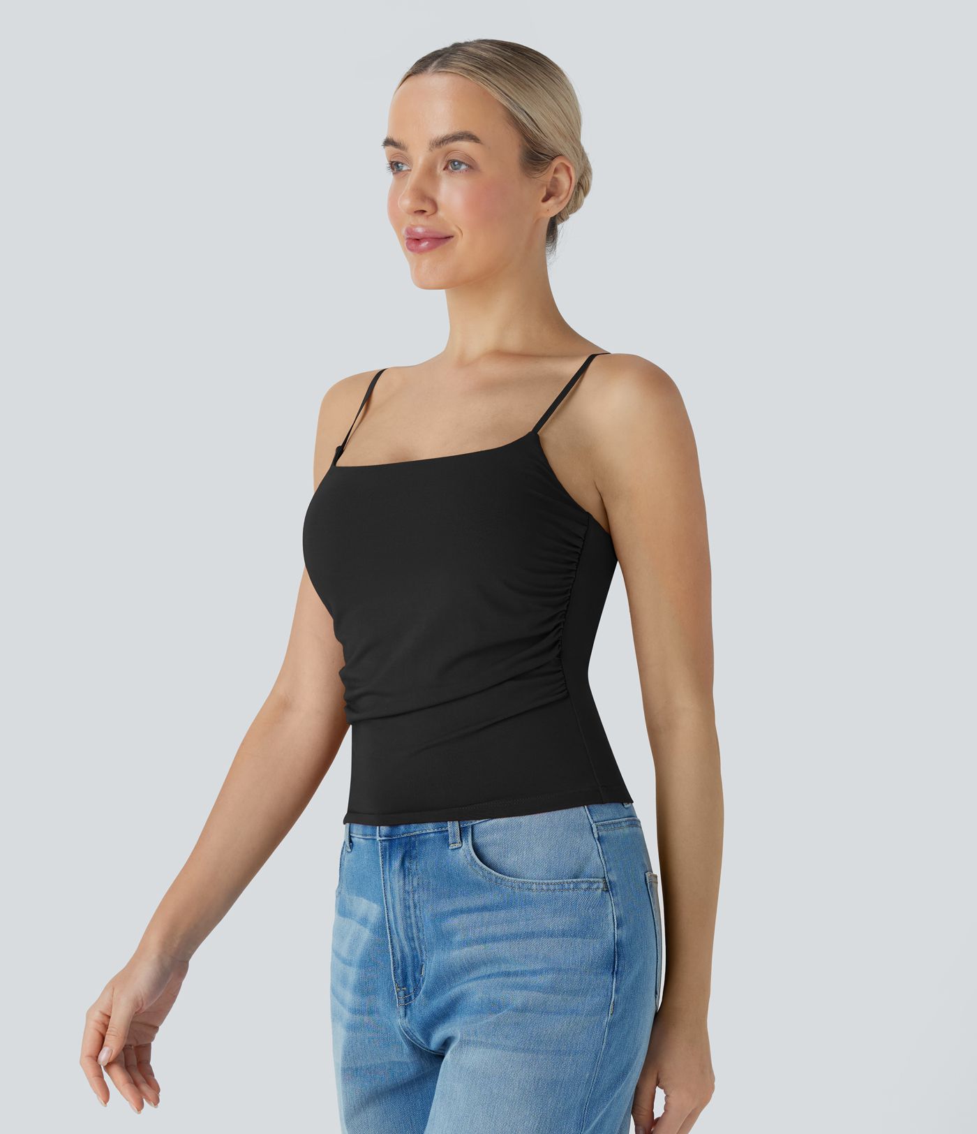 Ruched Built-in Bra Casual Cami Top