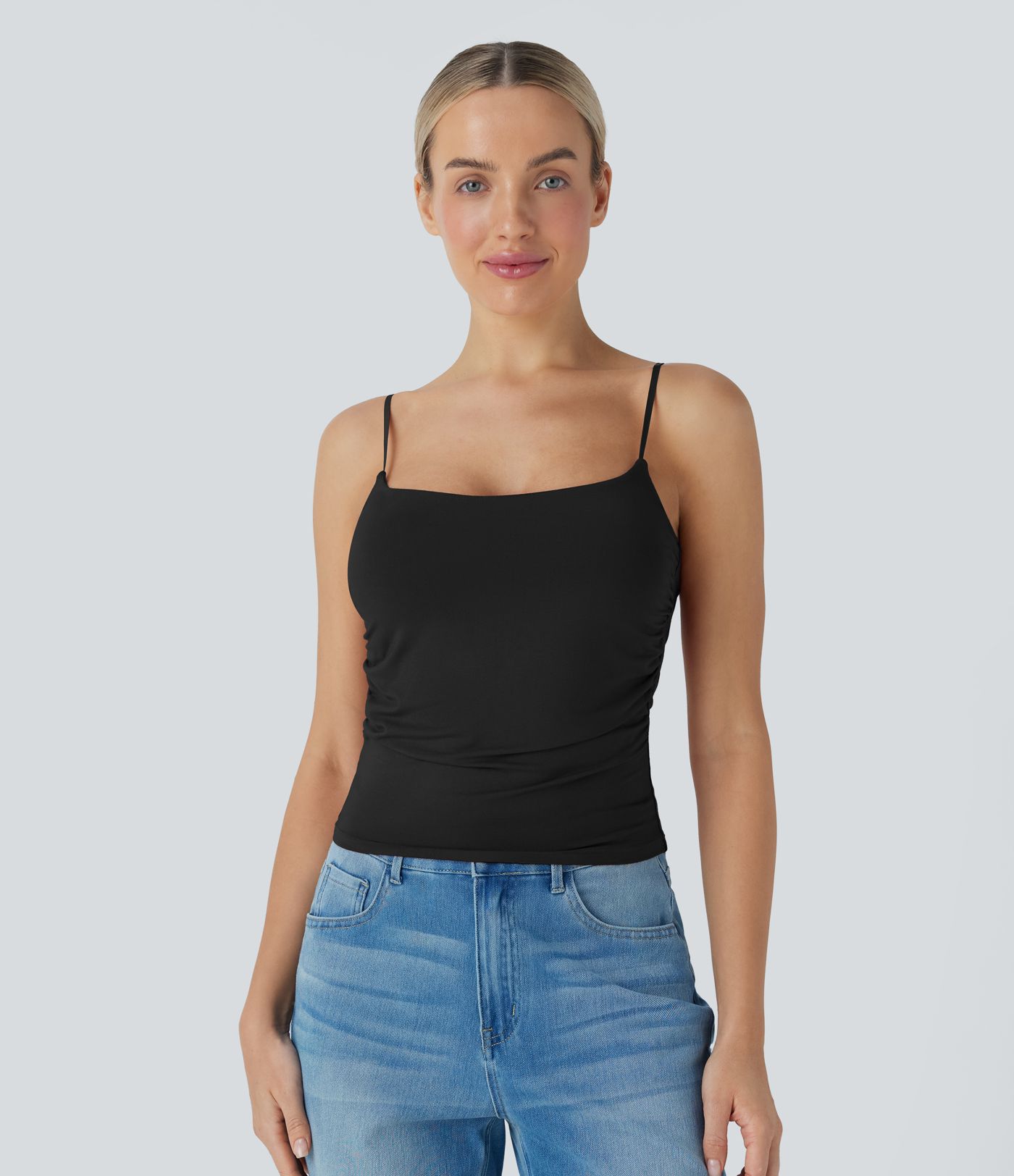 Ruched Built-in Bra Casual Cami Top
