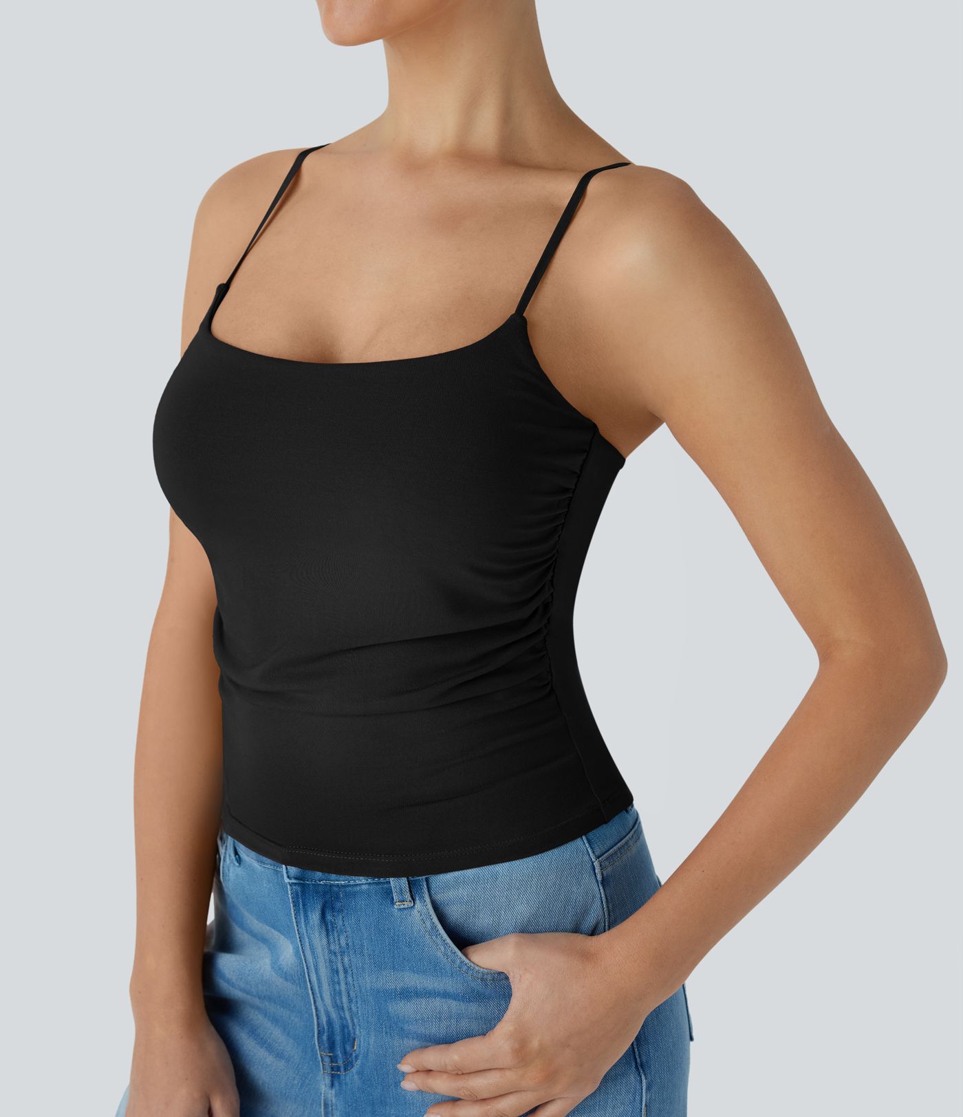 Ruched Built-in Bra Casual Cami Top
