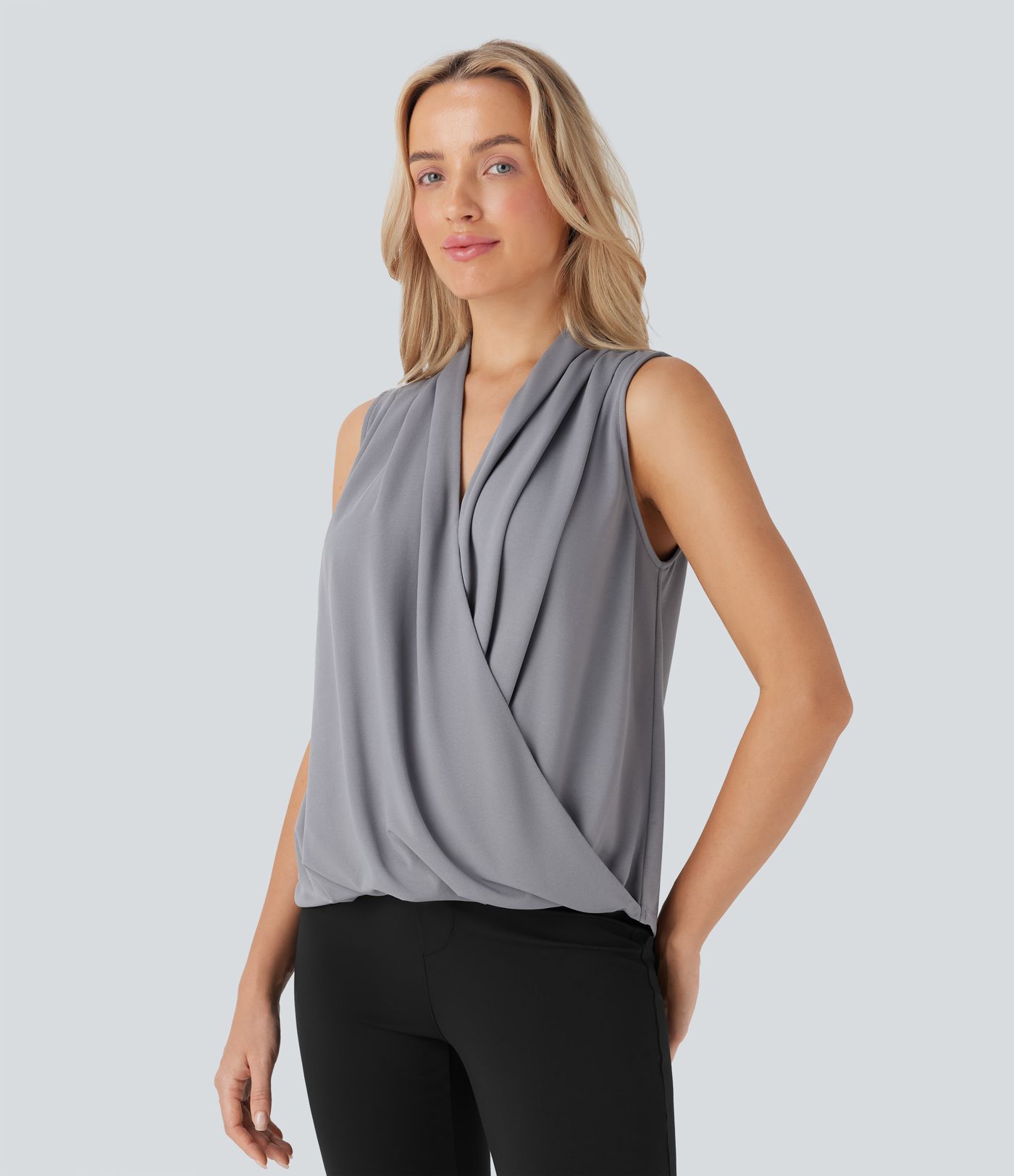 V-Ausschnitt, lockeres Wickel-Arbeitsshirt