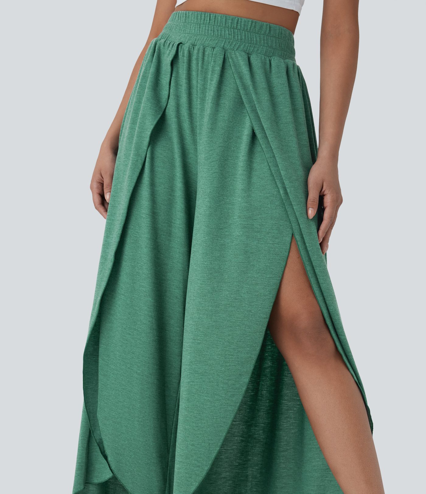 Pantalones anchos casuales 2 en 1 holgados de tiro alto con aberturas