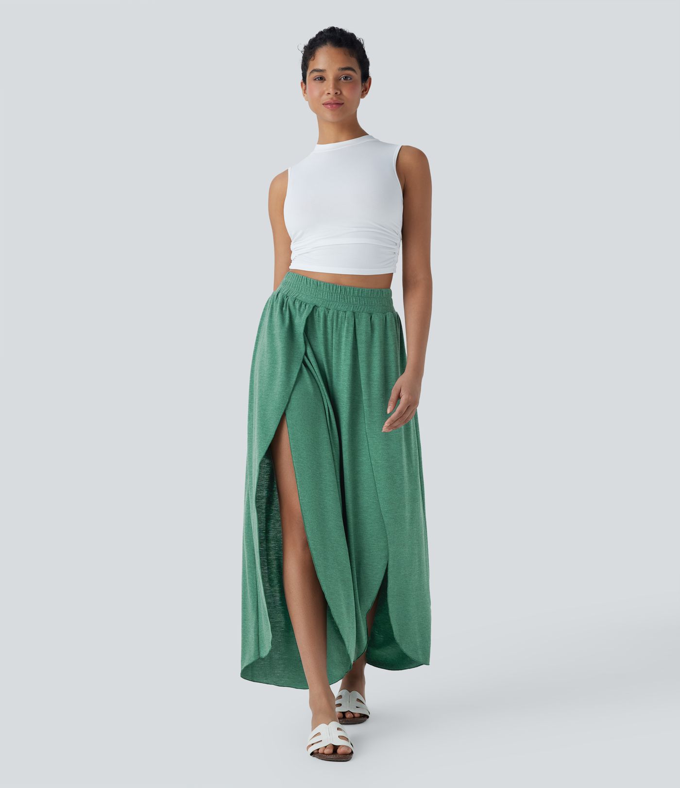 Pantalones anchos casuales 2 en 1 holgados de tiro alto con aberturas