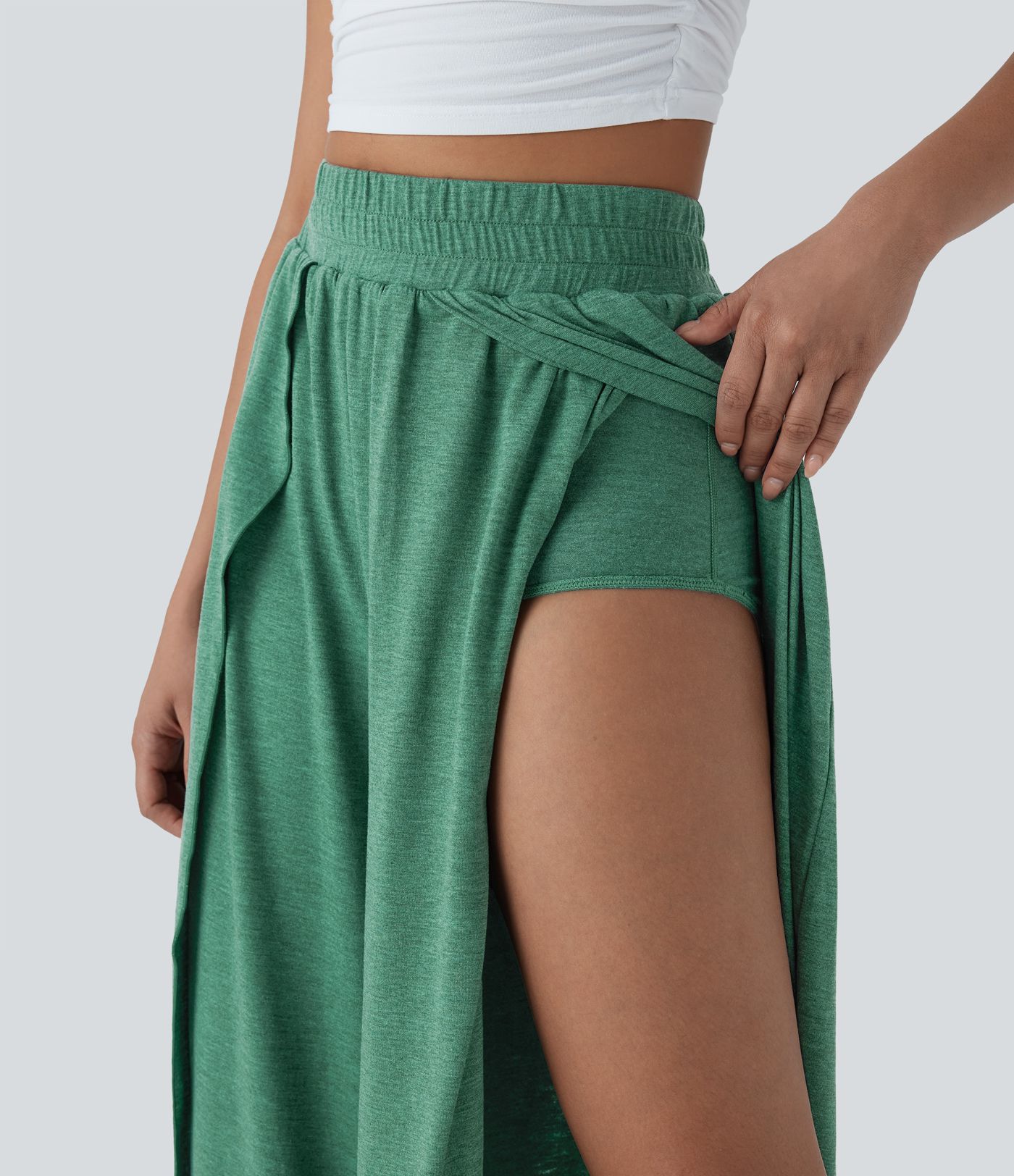 Pantalones anchos casuales 2 en 1 holgados de tiro alto con aberturas