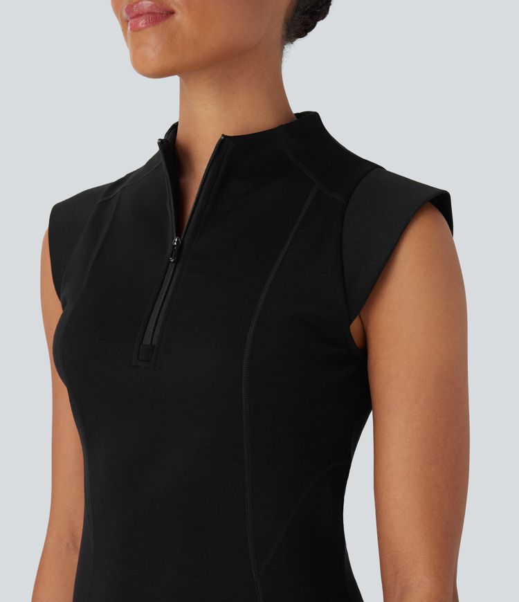 Robe Active Mini Tennis à Col Droit, Demi-Fermeture Éclair et Surpiqûres