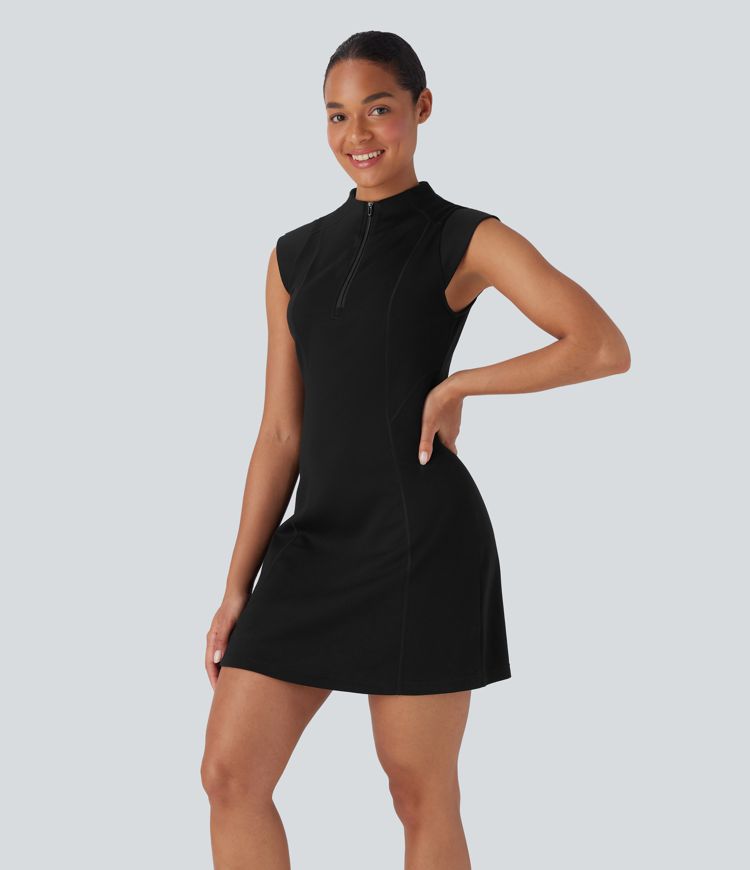 Robe Active Mini Tennis à Col Droit, Demi-Fermeture Éclair et Surpiqûres
