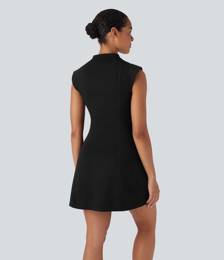 Robe Active Mini Tennis à Col Droit, Demi-Fermeture Éclair et Surpiqûres