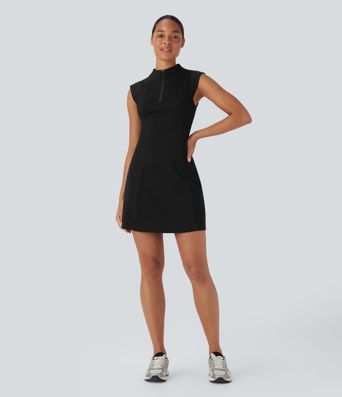Robe Active Mini Tennis à Col Droit, Demi-Fermeture Éclair et Surpiqûres