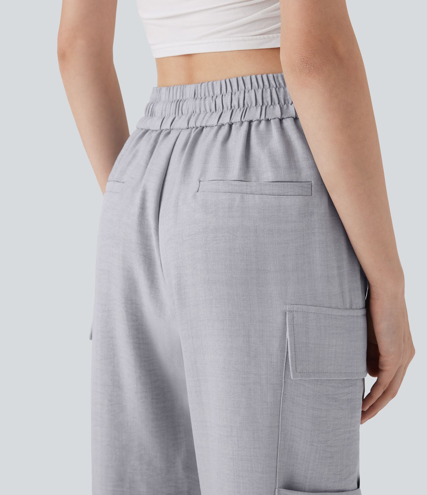 Mid Rise Drawstring Casual Cargo Pants with Pockets