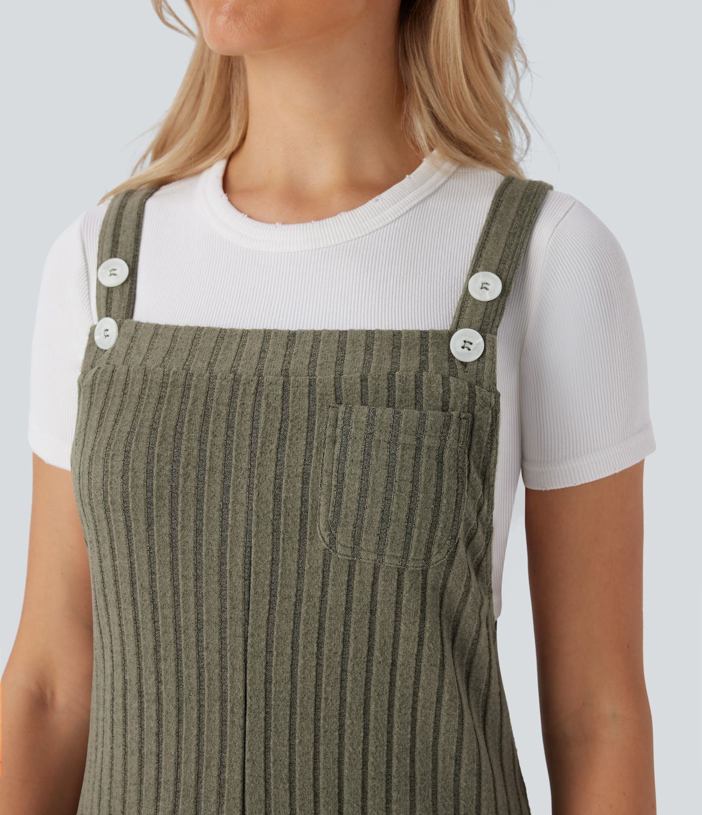 Ribbed Knit Pockets Casual Overalls