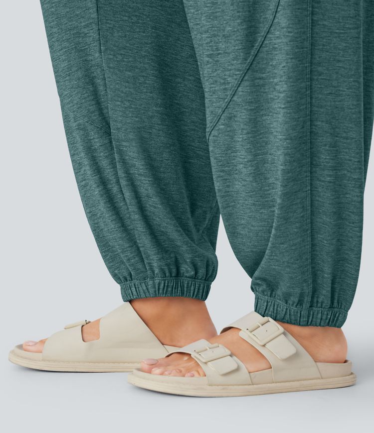 U Neck Drawstring Pockets Casual Jumpsuit