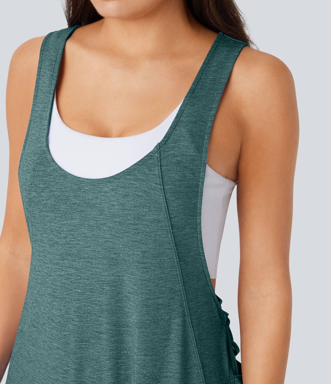 U Neck Drawstring Pockets Casual Jumpsuit