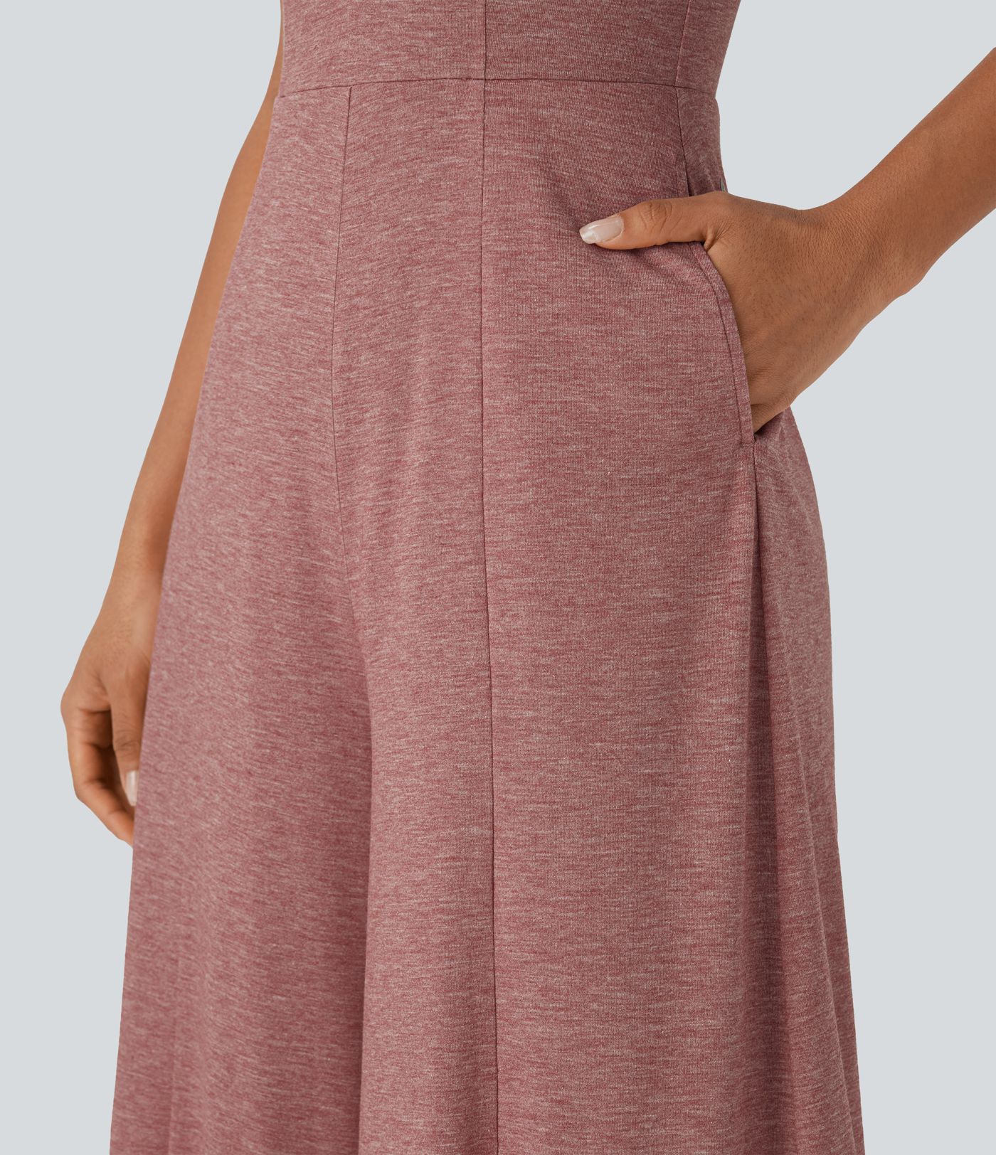 Henley Neck Sleeveless Wide Leg Flowy Casual Jumpsuit with Pockets